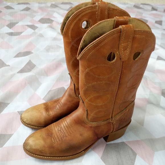 Acme Cowboy Western Boots Tan Leather Size 7 - Picture 2 of 8